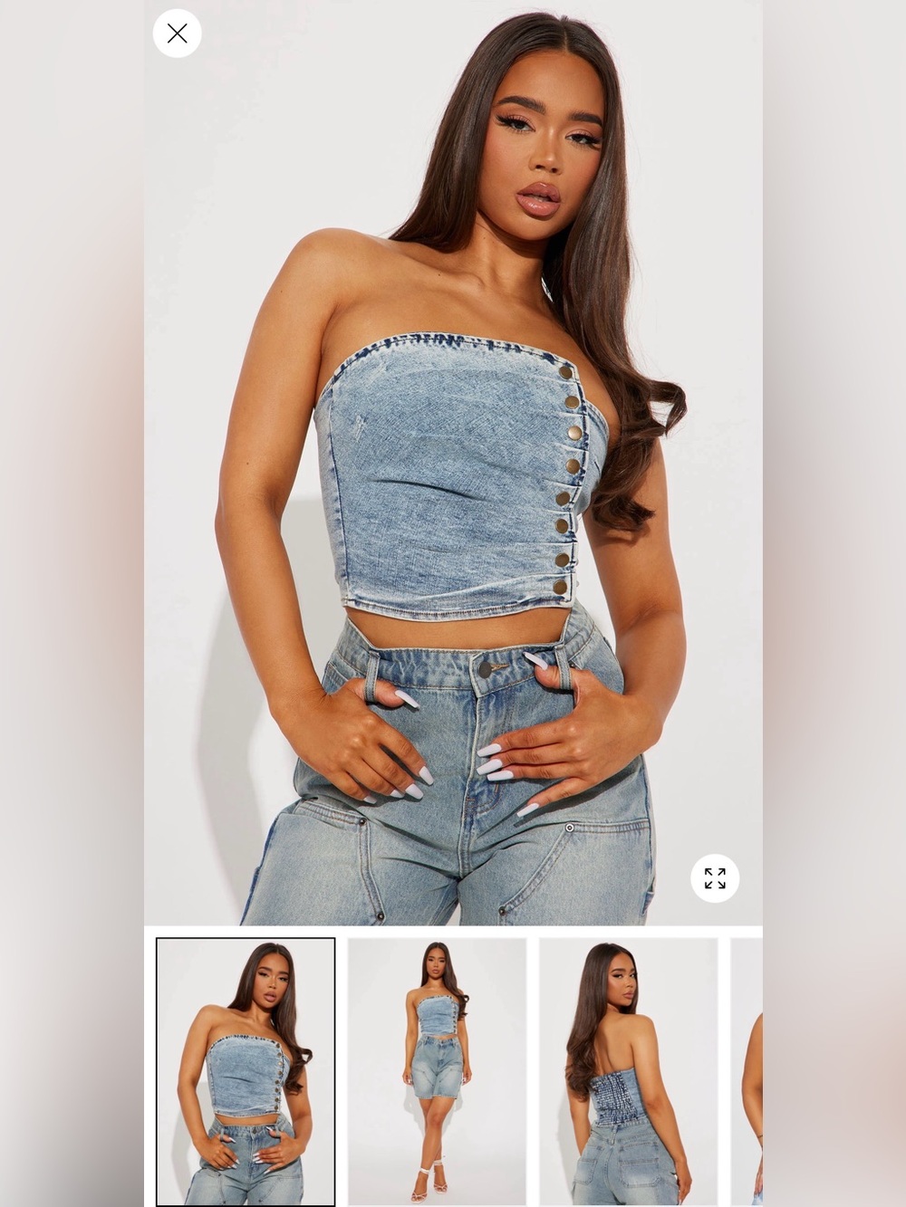 Fashion Nova Light Blue Strapless Denim Crop Top